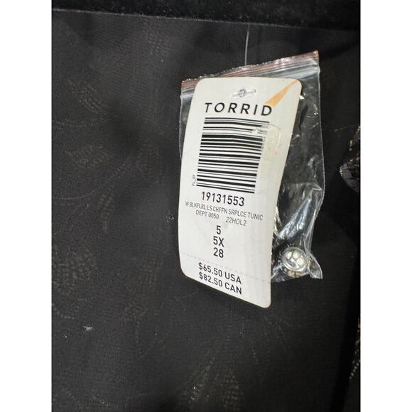 Torrid Tunic Women 5X Black Chiffon Layered Tie Front Surplice Blouse Whimsigoth - Picture 3 of 8